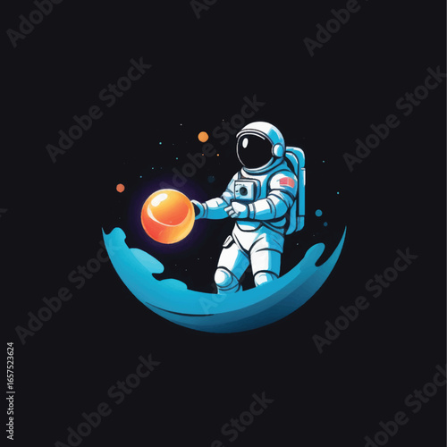 Astronaut Manipulating Glowing Orb on Celestial Wave