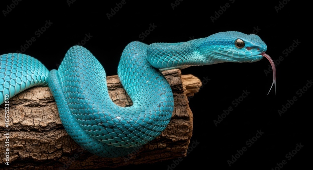 Fototapeta premium Striking Blue Viper Perched on a Branch