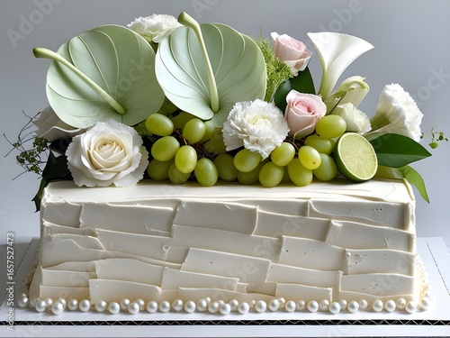 Cake with flowers and fruit
