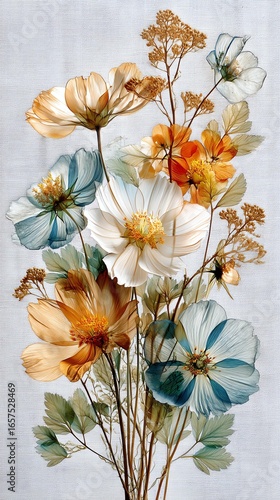 X-ray Floral Illustrations Delicate pressed flowers in soft colors. Transparent Botanical Decor Modern Botanical Fine Art