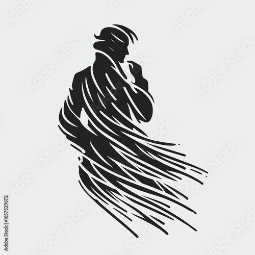 pensive poet vector close up noodle technique black silhouette