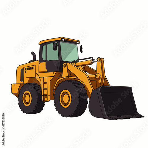 A robust yellow front-end loader, a powerful piece of heavy construction equipment, stands ready for earthmoving and material handling tasks.