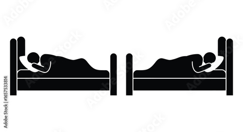 Two people sleeping in beds side by side in a peaceful slumber silhouette