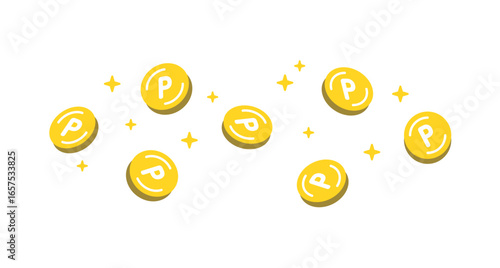 キラキラ光るポイントコイン。ポイ活。Sparkling point coins. Point activities.