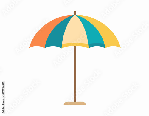 Colorful Beach Umbrella with Striped Canopy.