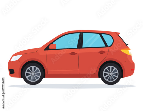 Side View of a Modern Red SUV Car.