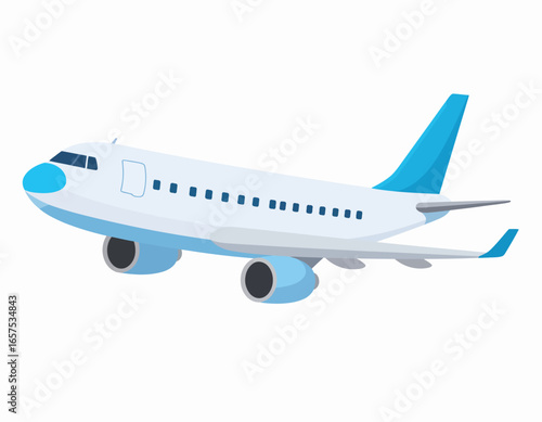 Cartoon Airplane in Flight with Blue Accents.