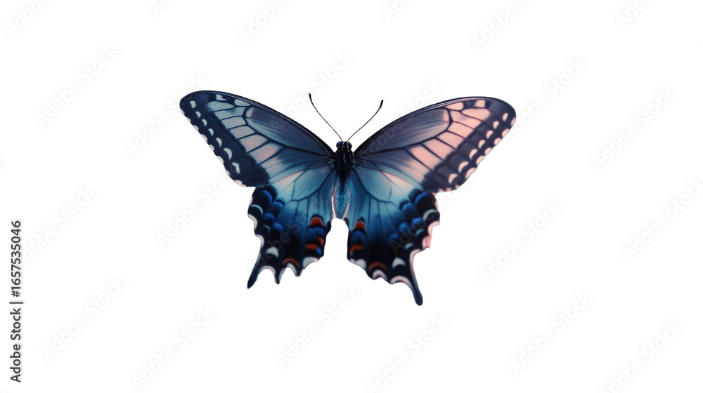 Fototapeta premium Elegant blue butterfly with intricate wing patterns isolated on transparent background