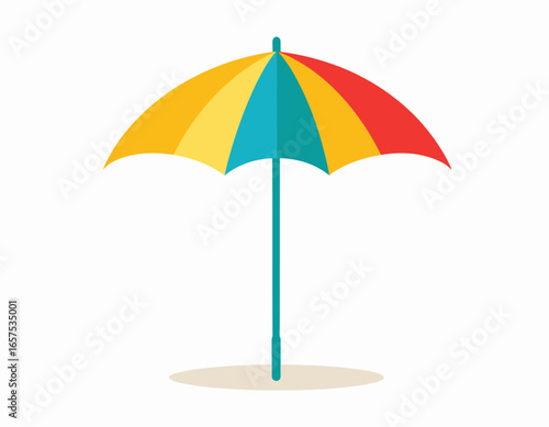 Colorful Beach Umbrella with Striped Canopy.