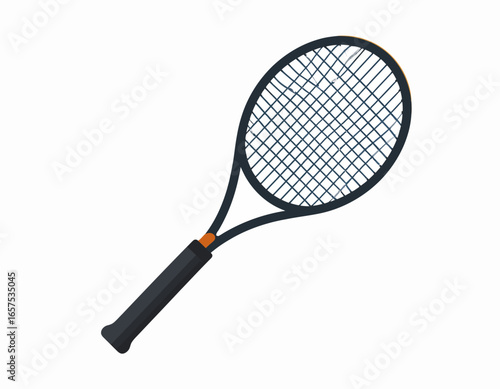 Black Tennis Racket with Orange Accents.