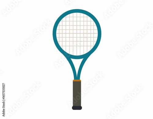 Teal Tennis Racket, Sport Equipment, Flat Design.