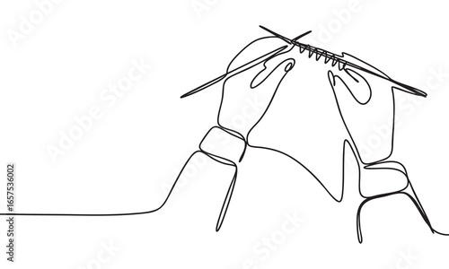Knitting Hands A Continuous Line Art Depiction of Craftsmanship