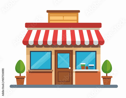 Cartoon Illustration of a Small Shopfront with Red and White Awning.