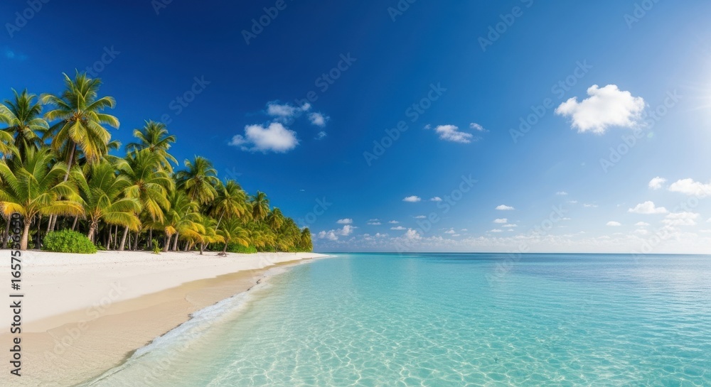 Fototapeta premium Tropical Beach Paradise With Palm Trees and Turquoise Water
