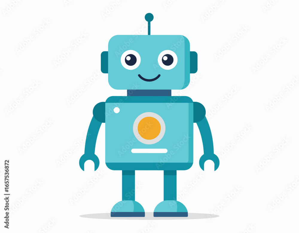 Fototapeta premium Cute Light Blue Robot with Happy Expression.