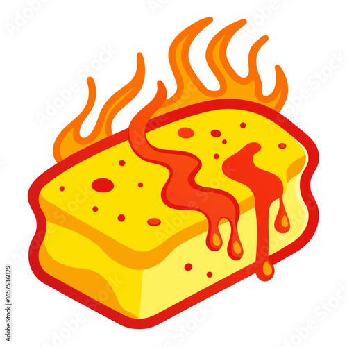 Spicy, hot, burning, flaming sponge concept, perfect for restaurant menus, food blogs, and culinary branding, adding a touch of excitement and flavor to your designs