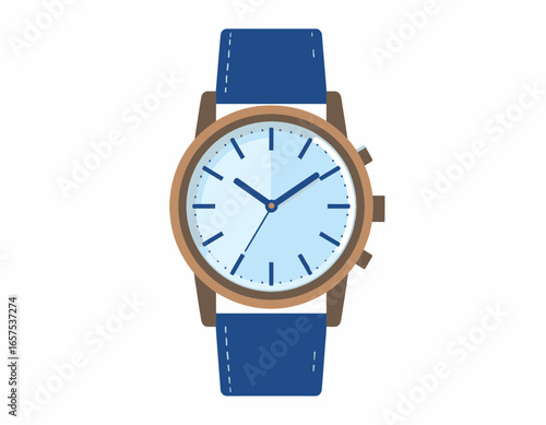 Flat Illustration of a Modern Wristwatch with Light Blue Dial.