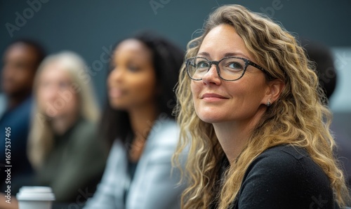 Inclusive and diverse group of colleagues engaged in a discussion during a work meeting. This image promotes collaboration and the value of diverse perspectives in professional, Generative AI