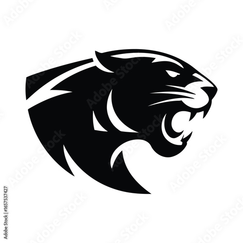 Black silhouette vector illustration of roaring panther head