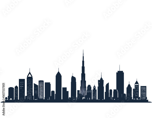 Silhouette of Dubai Skyline at Dusk.