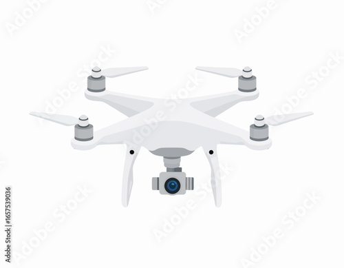 White Quadcopter Drone with Camera for Aerial Photography.