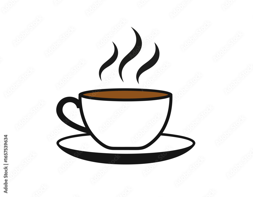 Obraz premium Simple Outline of a Hot Coffee Cup with Steam.