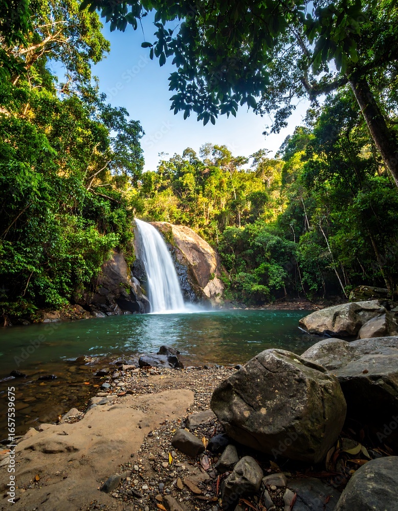 Obraz premium Waterfall in Lush Rainforest