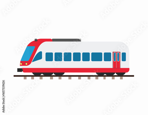 Simple Red and White Train on Tracks.