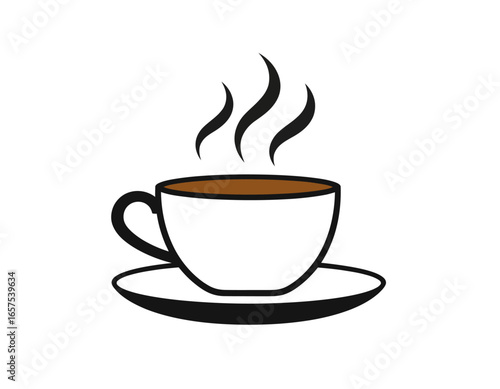 Simple Outline of a Hot Coffee Cup with Steam.