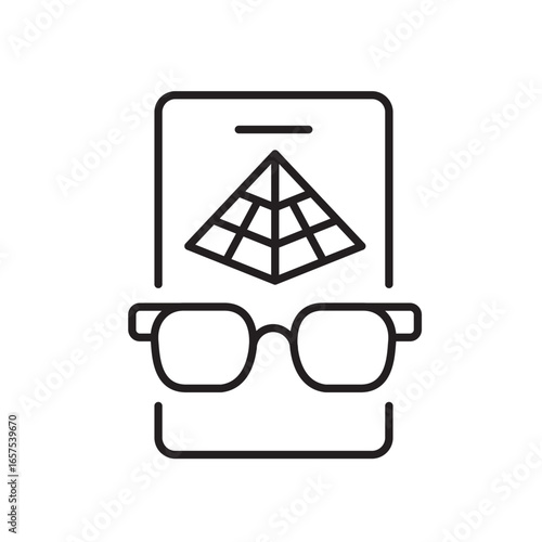 A vector icon of a mobile phone with AR try-on interface for virtual shopping, created in line style with editable stroke