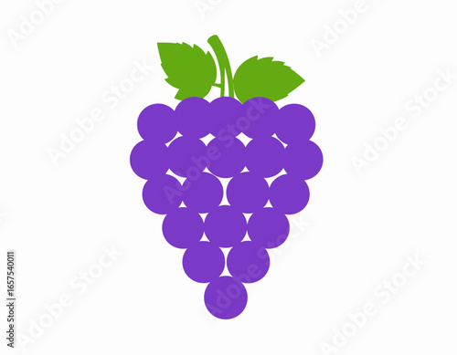 Cluster of Purple Grapes with Green Leaves.