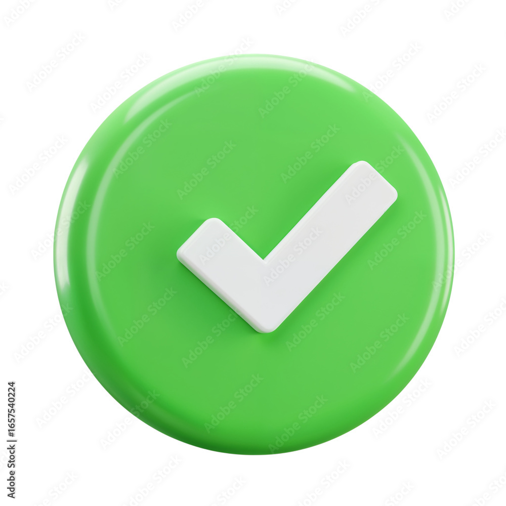 A bright green circular button with a white checkmark symbol indicating approval or confirmation isolated on transparent background A bright green circular button with a white checkmark symbol indicating approval or confirmation isolated on transparent background