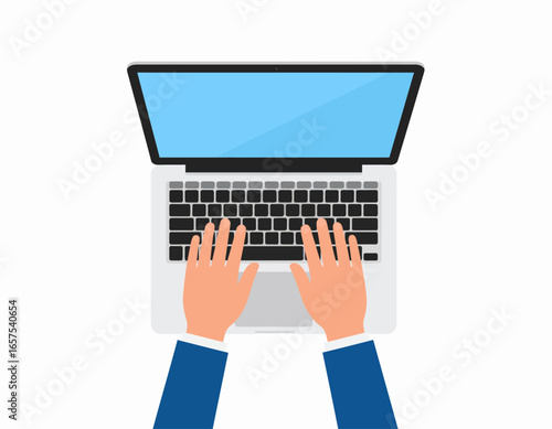 Top-Down View of Hands Typing on a Laptop.