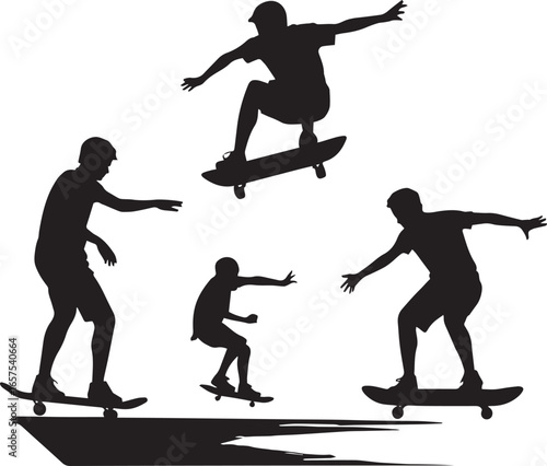 vector set, silhouettes of snowboarder