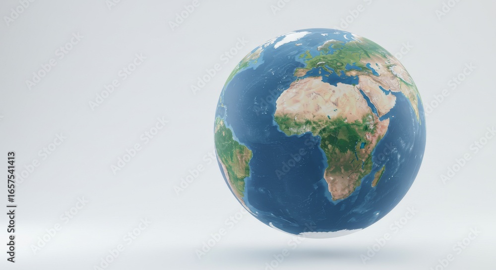 Fototapeta premium Globe with Detailed World Map Isolated on White Background