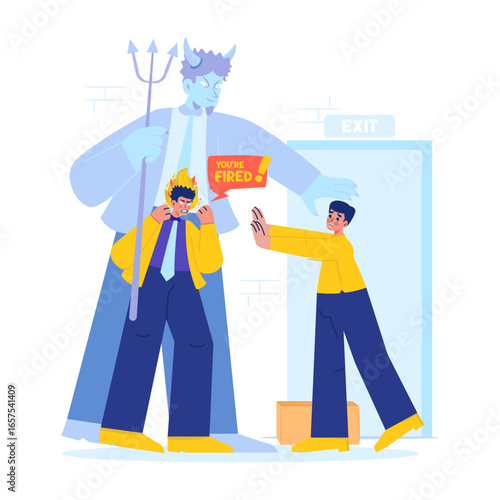 An office worker faces intimidation of dismissal from angry boss vector illustration