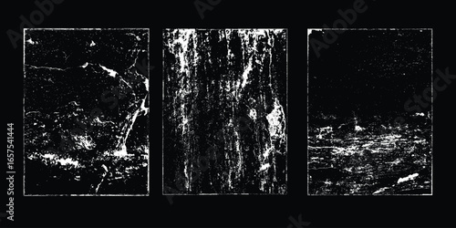 Grunge textures set. Collection of vector overlay, distress, textures .Simply Place texture over any Object to Create grunge,splattered ,dirty effect .
