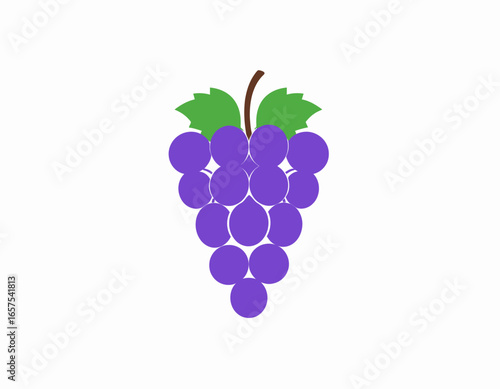 Cluster of Purple Grapes with Green Leaves.