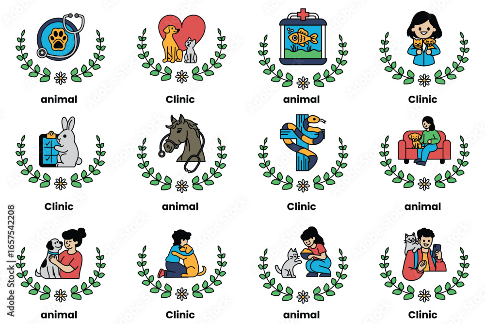 Naklejka premium set of illustrations in the concept of Animal Clinic in a line style