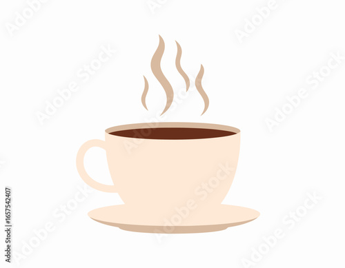Warm Beige Coffee Cup with Steaming Hot Drink.