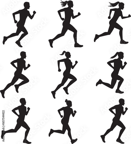  set Silhouettes of People Exercising, Sports and Fitness Training Collection, 