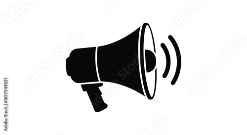 A black and white illustration of a megaphone making an announcement loudly silhouette