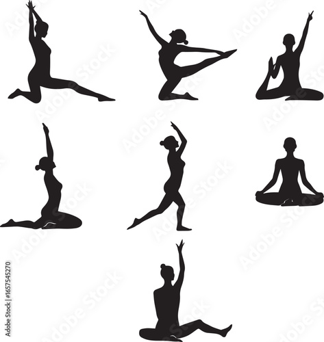 sets of woman silhouettes of yoga poses