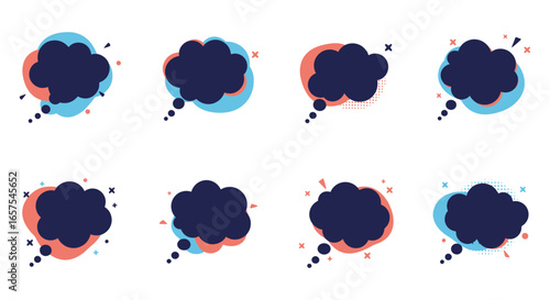 Collection of abstract colorful speech bubbles in various shapes and sizes silhouette