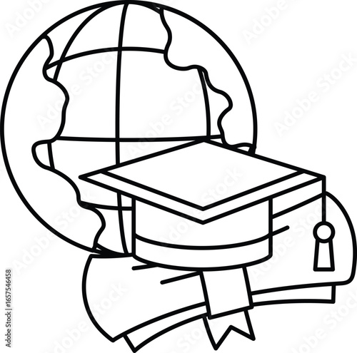 A globe with a cap and a book on it