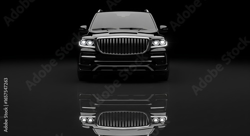 Luxurious Black SUV on a Reflective Surface