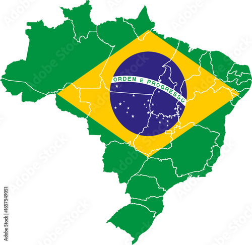 Brazil Map with National Flag – EPS Vector Illustration
