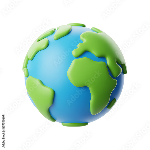 Cartoon earth globe with green continents on transparent background, 3d rendering