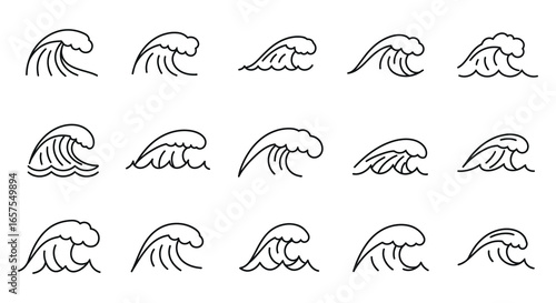 Collection of various wave illustrations in different shapes and sizes silhouette