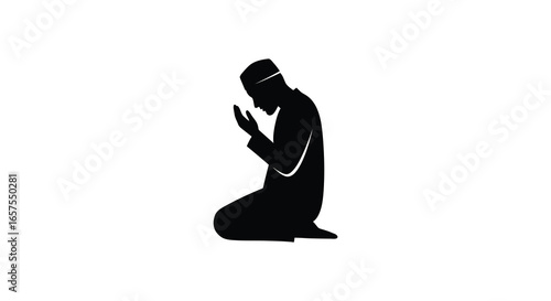 Man in prayer position kneeling down with hands together silhouette